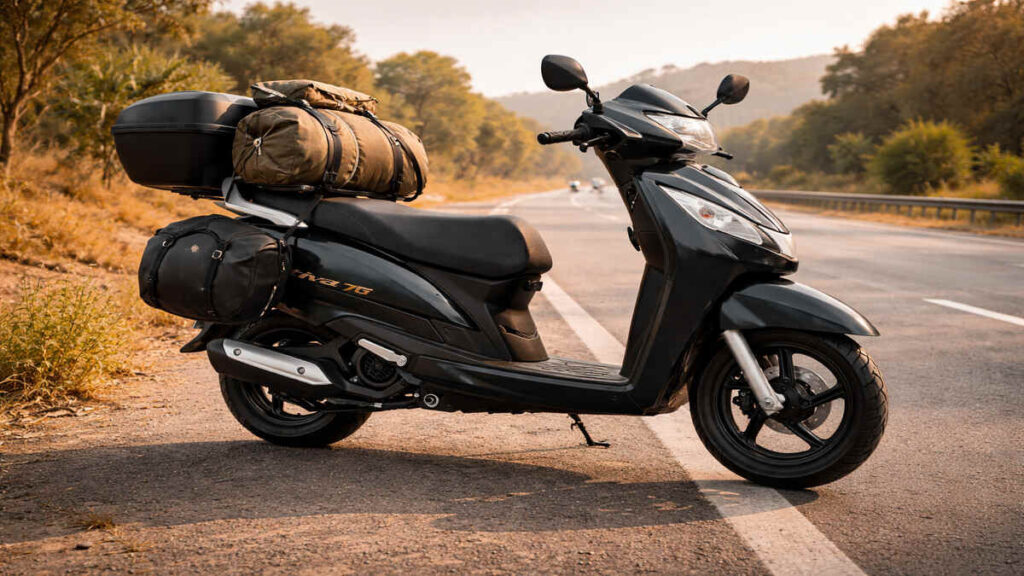 Honda Activa 7G black touring scooter on Indian highway