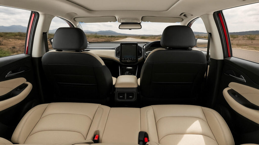 MG Hector cabin showing beige seats and spacious interior view.