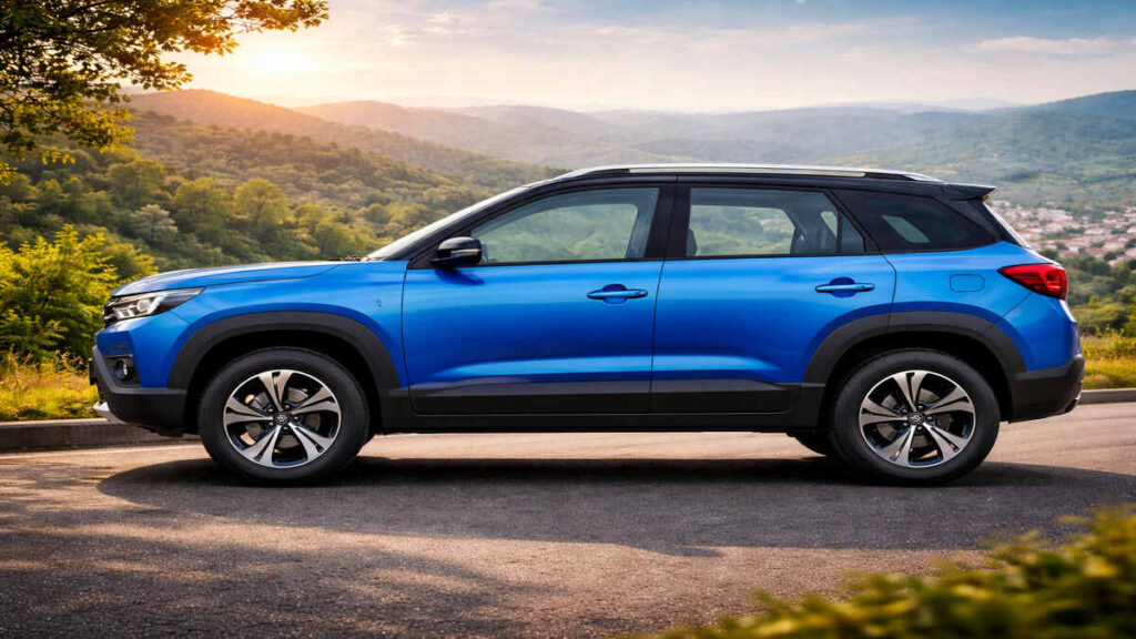 Maruti Brezza blue color side profile view