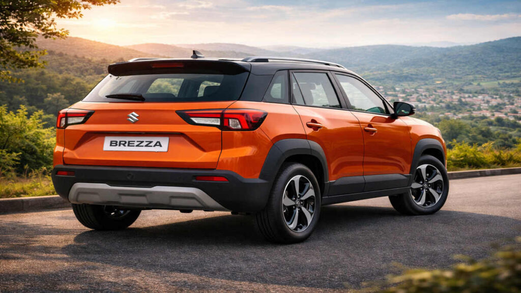 Maruti Brezza orange color rear view
