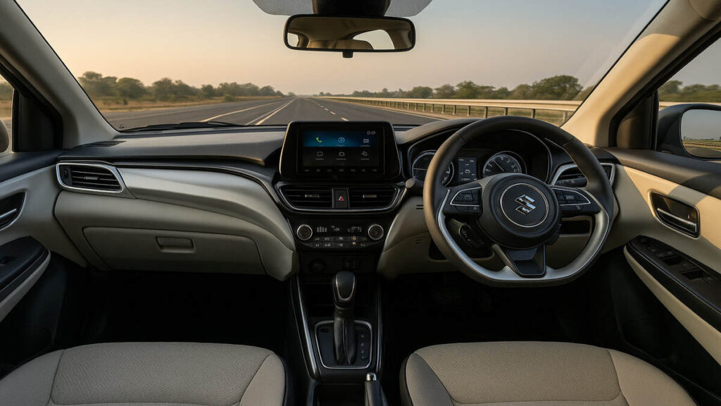 Maruti Fronx interior in white showing dashboard