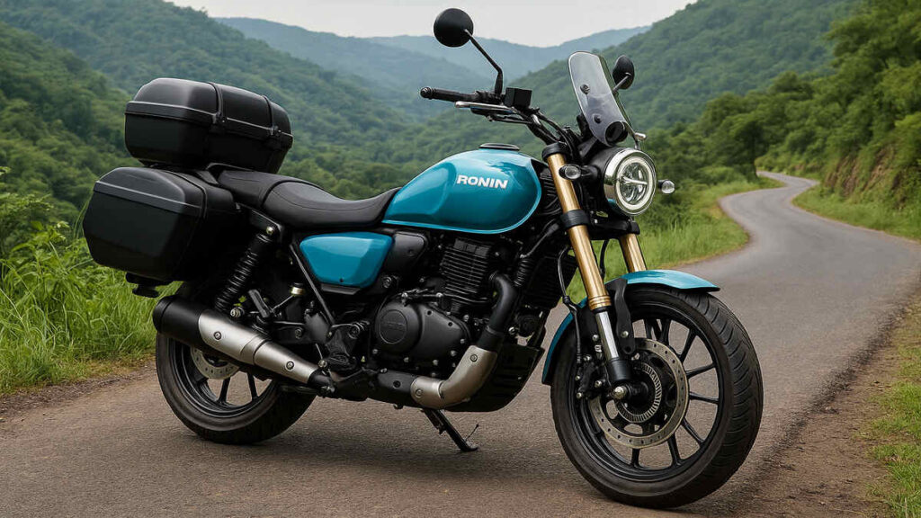 TVS Ronin Delta Blue touring setup on mountain road