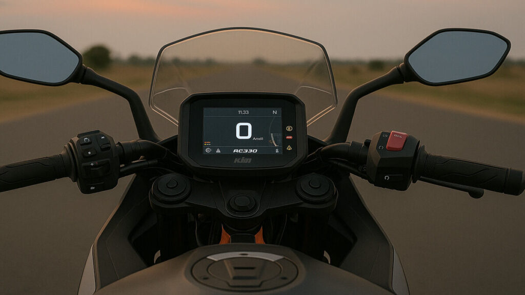 KTM RC 390 digital speedometer and cockpit view
