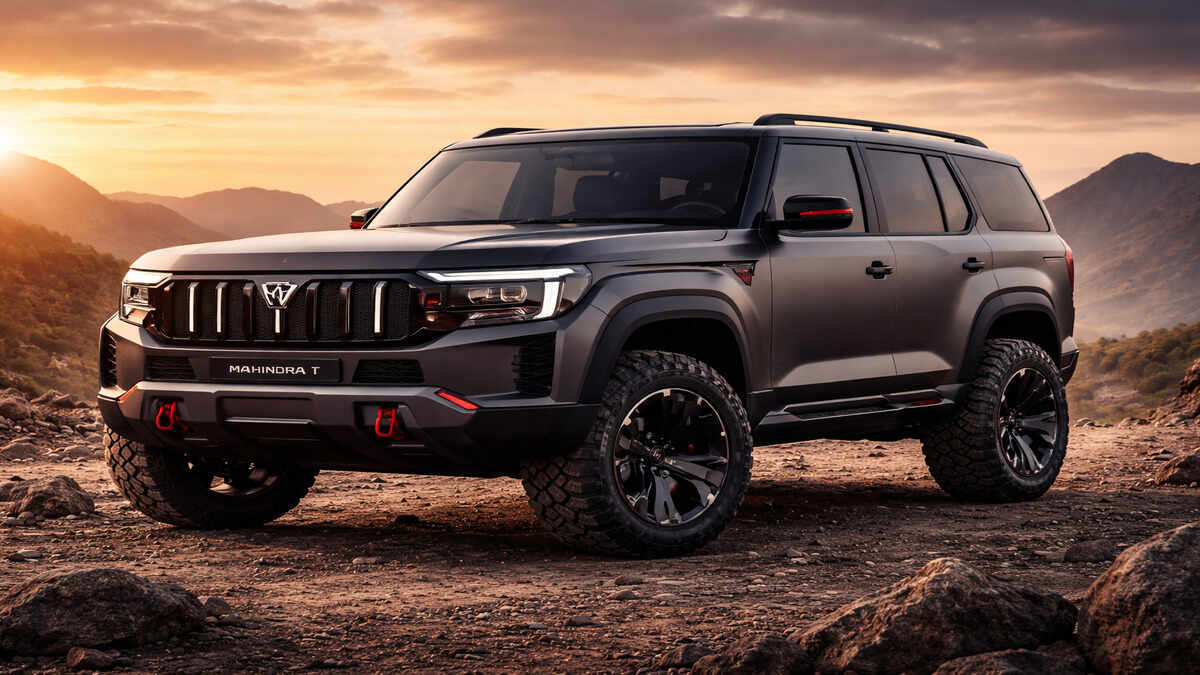 Mahindra Vision T concept SUV parked on rugged off-road terrain