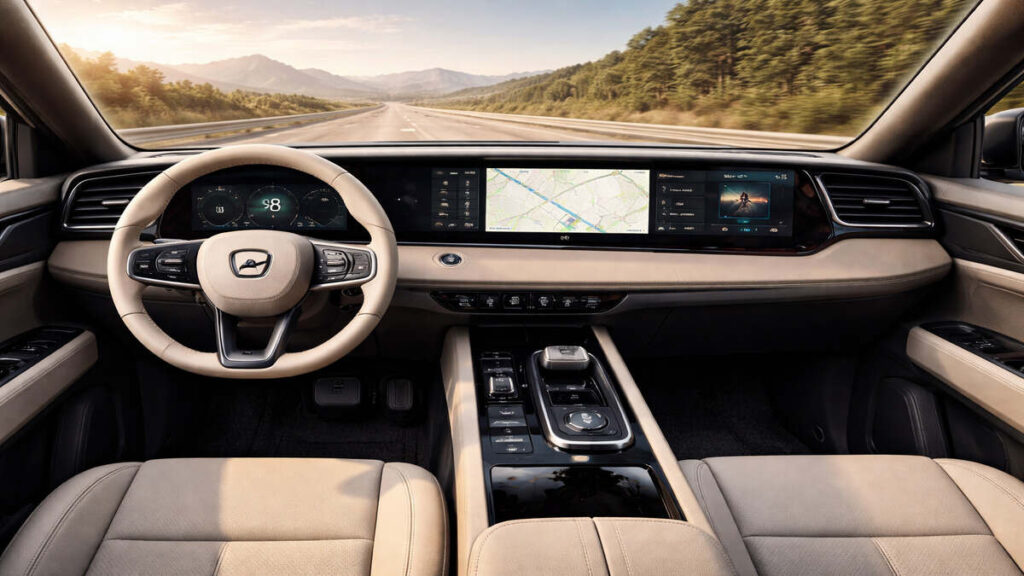 Mahindra Vision T concept SUV interior view while driving on highway