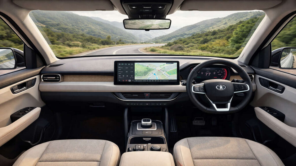 Tata Sierra EV interior dashboard and infotainment screen