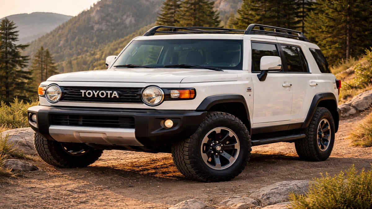 Toyota New Land Cruiser FJ in white — front three quarter hero view on rugged trail